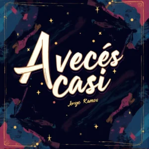 Portada “A veces (casi)”: siluetas o telas magenta–índigo con bokeh nocturno; tipografía elegante y mood íntimo, sin instrumentos visibles.