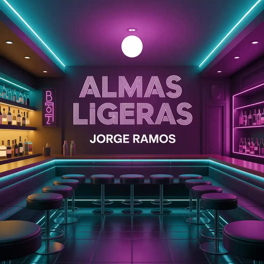 Portada del single “Almas Ligeras” de Jorge Ramos, con estética soul-latina nocturna: una mujer en la barra de un bar o una silueta caminando en una calle mojada bajo luces cálidas