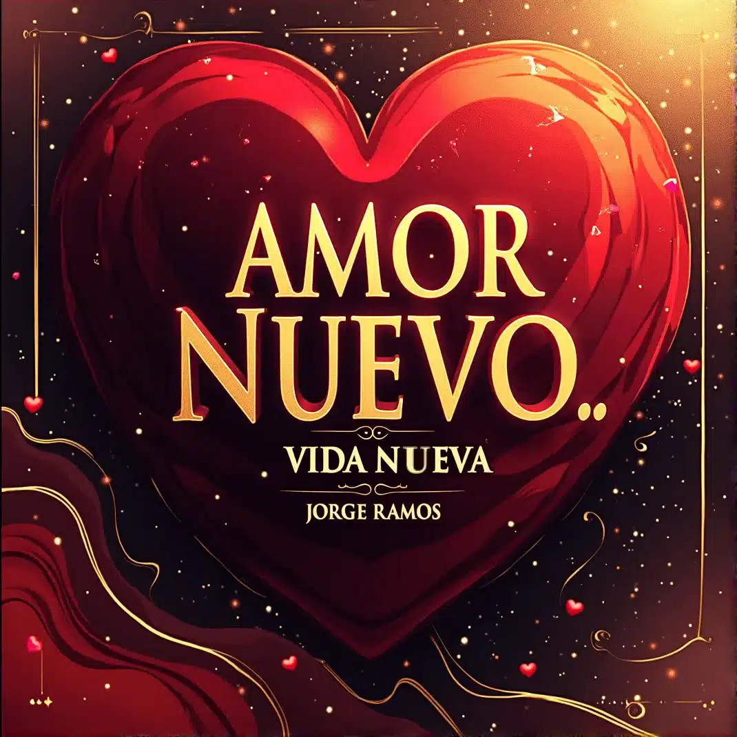 Portada “Amor Nuevo, Vida Nueva”: luz cálida y limpia, pareja caminando tranquila en una ciudad suave al atardecer; sensación de paz y claridad, tonos crema/ámbar y azules suaves, tipografía romántica moderna con alto contraste.
