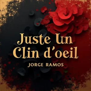 Portada “Juste Un Clin d’Œil”: escena nocturna íntima con luz baja y cálida; dos siluetas cercanas y un gesto sutil (guiño), tipografía elegante en francés y mood de clase, paz y deseo suave.