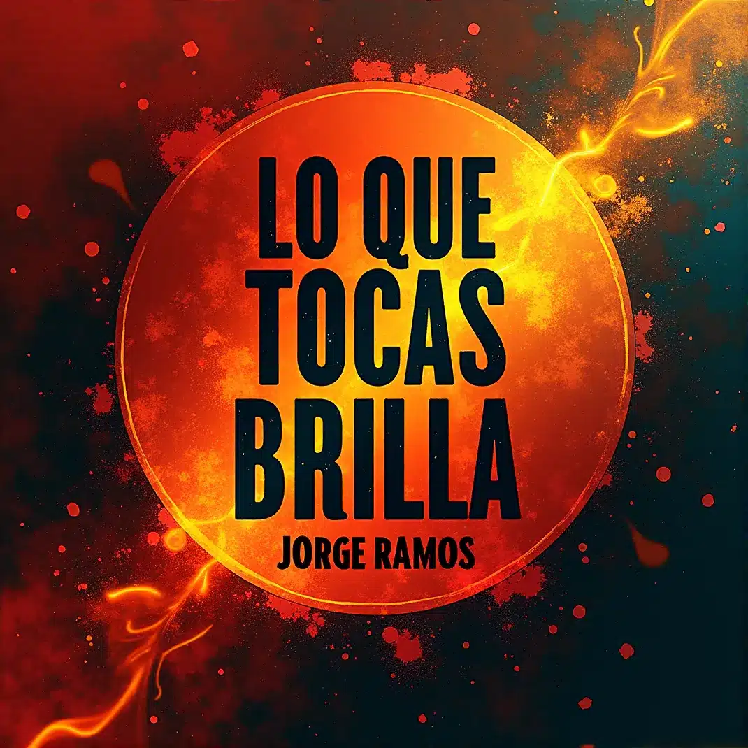 Portada del single Lo Que Tocas Brilla de Jorge Ramos: figura caminando en una calle nocturna donde el suelo se ilumina a su paso, con tonos dorados y verdes y el título destacado en la parte superior.