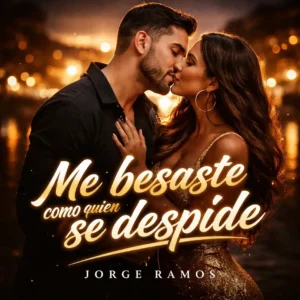 Portada minimal de “Me besaste como quien se despide” con rosa roja caída sobre piso y fondo carmesí, luz suave y bruma.