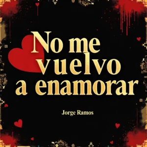 Portada del single “No me vuelvo a enamorar” de Jorge Ramos, con estética tropical y cómica, elementos de salsa como congas y trompetas y un corazón roto o bailarín alegre, con el título en letras grandes y coloridas.