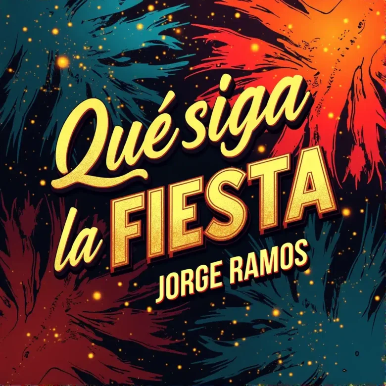 Portada del single "Que siga la fiesta" de Jorge Ramos: escena nocturna en una ciudad europea convertida en pista de salsa, con luces naranjas y turquesas y gente bailando sin querer irse.