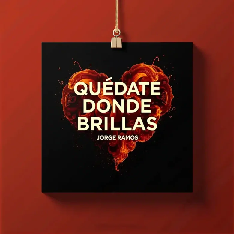 Portada del single “Quédate Donde Brillas” de Jorge Ramos, con una mujer europea en el centro de un foco de luz en una pista o un halo luminoso en una ciudad nocturna, simbolizando quedarse donde uno brilla, con el título en la parte superior.