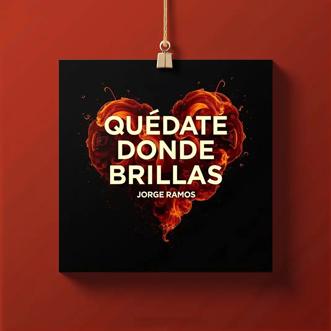 Portada del single “Quédate Donde Brillas” de Jorge Ramos, con una mujer europea en el centro de un foco de luz en una pista o un halo luminoso en una ciudad nocturna, simbolizando quedarse donde uno brilla, con el título en la parte superior.