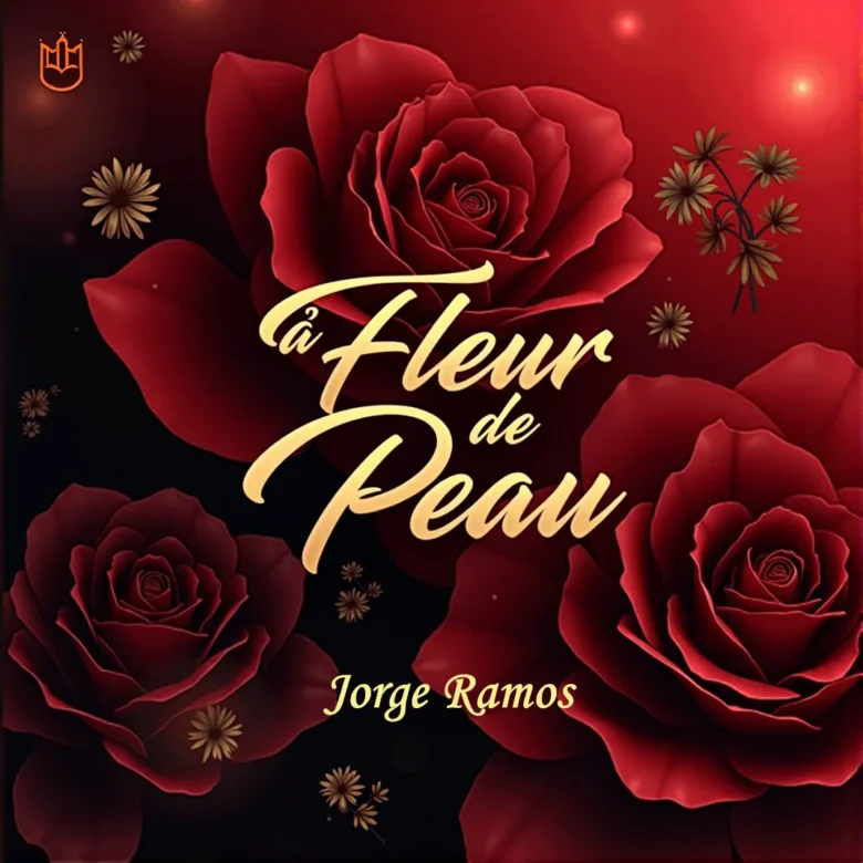 Portada “À Fleur de Peau”: escena nocturna con luz baja y atmósfera íntima; sensación de cercanía “tout près, tout doux”, tipografía elegante y tono cálido de respeto y confianza.