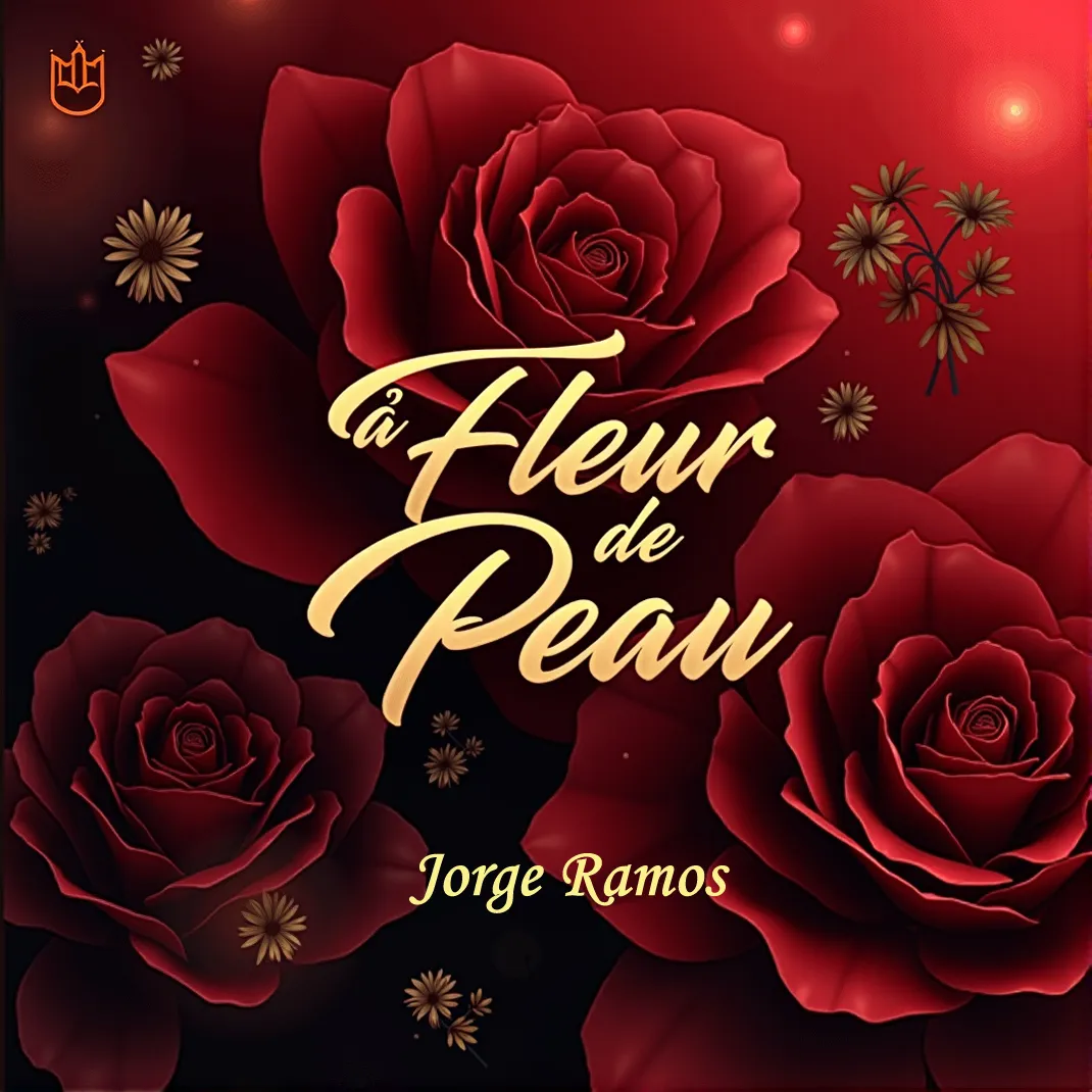 Portada “À Fleur de Peau”: escena nocturna con luz baja y atmósfera íntima; sensación de cercanía “tout près, tout doux”, tipografía elegante y tono cálido de respeto y confianza.