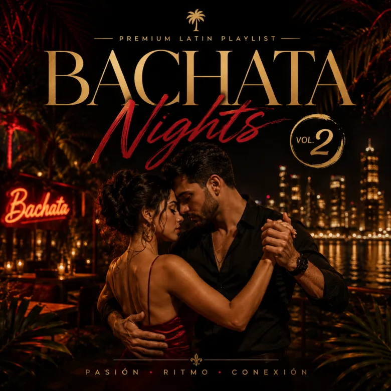 Radio latina nocturna de bachata romántica con ambiente elegante y moderno.