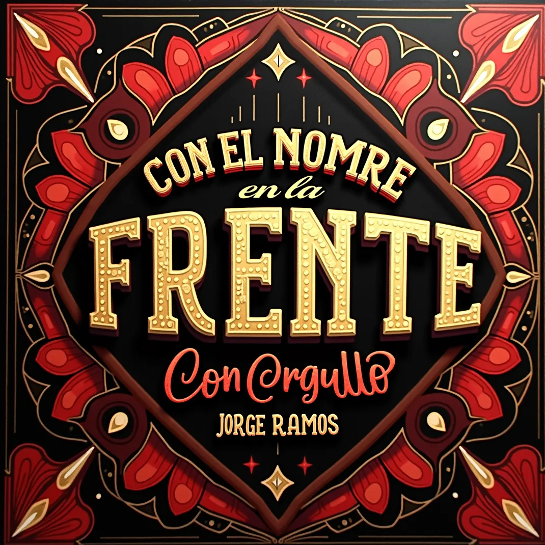 Portada de “Con el Nombre en la Frente”: silueta con postura firme bajo luz dorada de escenario sobre fondo oscuro, con el título grande arriba.