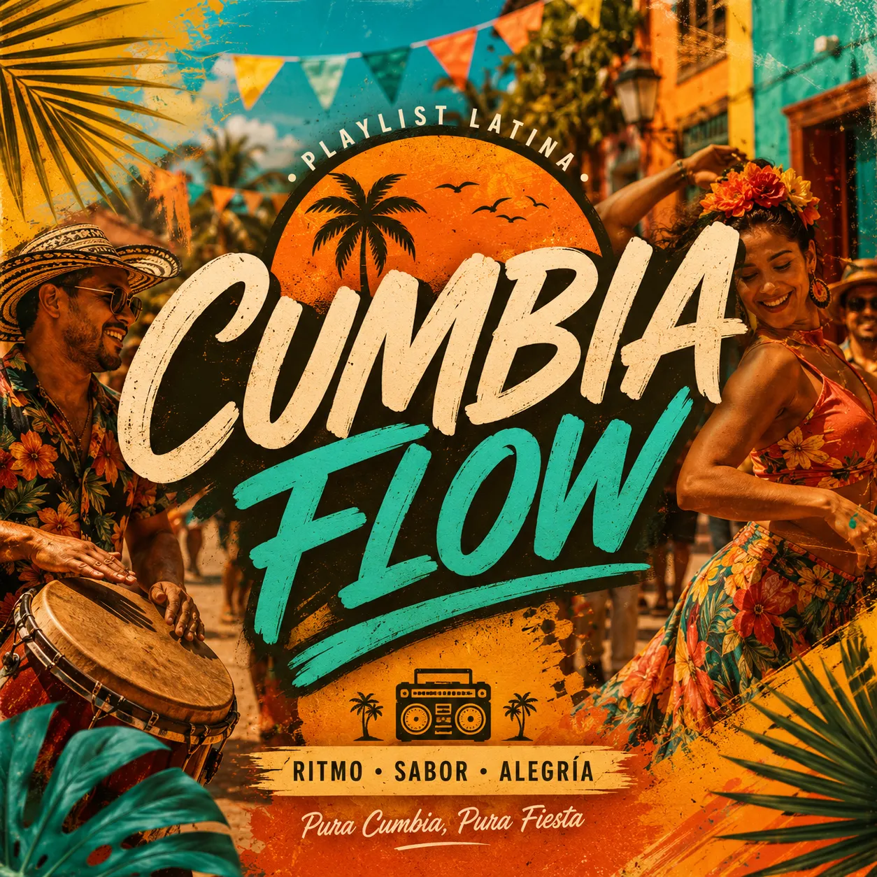 Playlist latina de cumbia moderna con ambiente alegre y veraniego.
