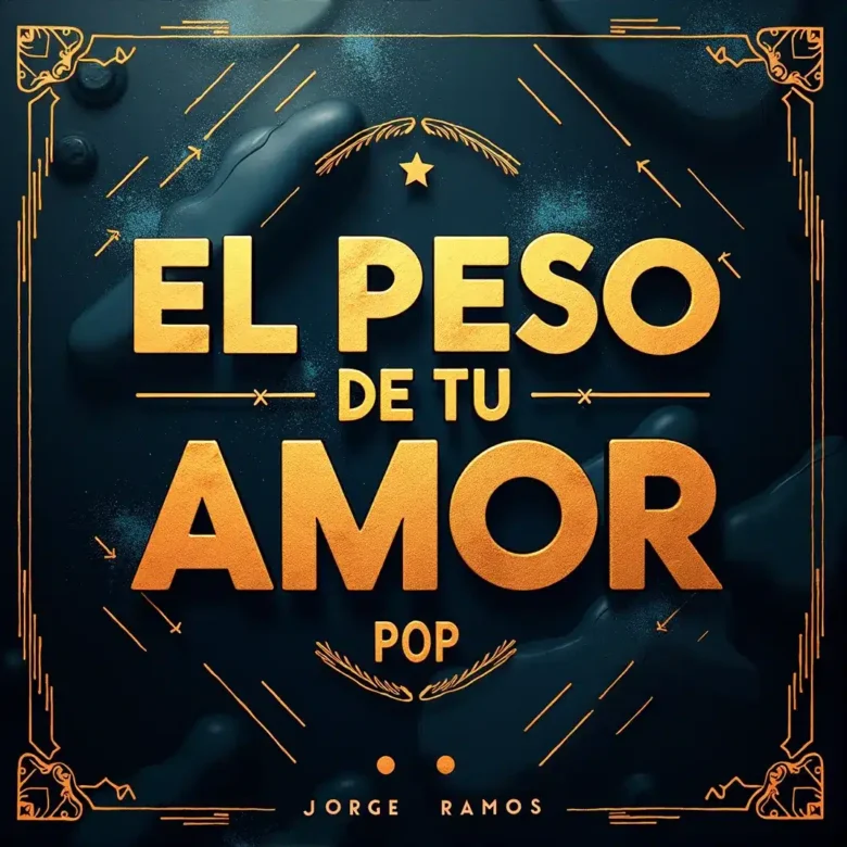 Portada cuadrada con estética pop-rock moderna: una figura de pie bajo una tempestad iluminada por un rayo de sol, sensación épica y emotiva, texturas granulares, guitarras/estadio en el ambiente, título “El Peso de Tu Amor” legible.