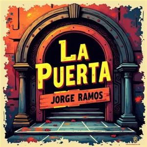 Portada del single “La Puerta” de Jorge Ramos, con una puerta de neón entreabierta sobre fondo oscuro y el título grande en tipografía moderna, representando un amor que sigue abierto.