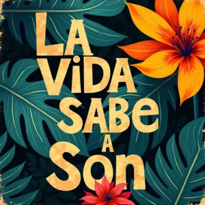 Portada de “La vida sabe a son” con una orquesta de salsa en un escenario tropical, luces cálidas y personas bailando mientras la música levanta el ánimo.