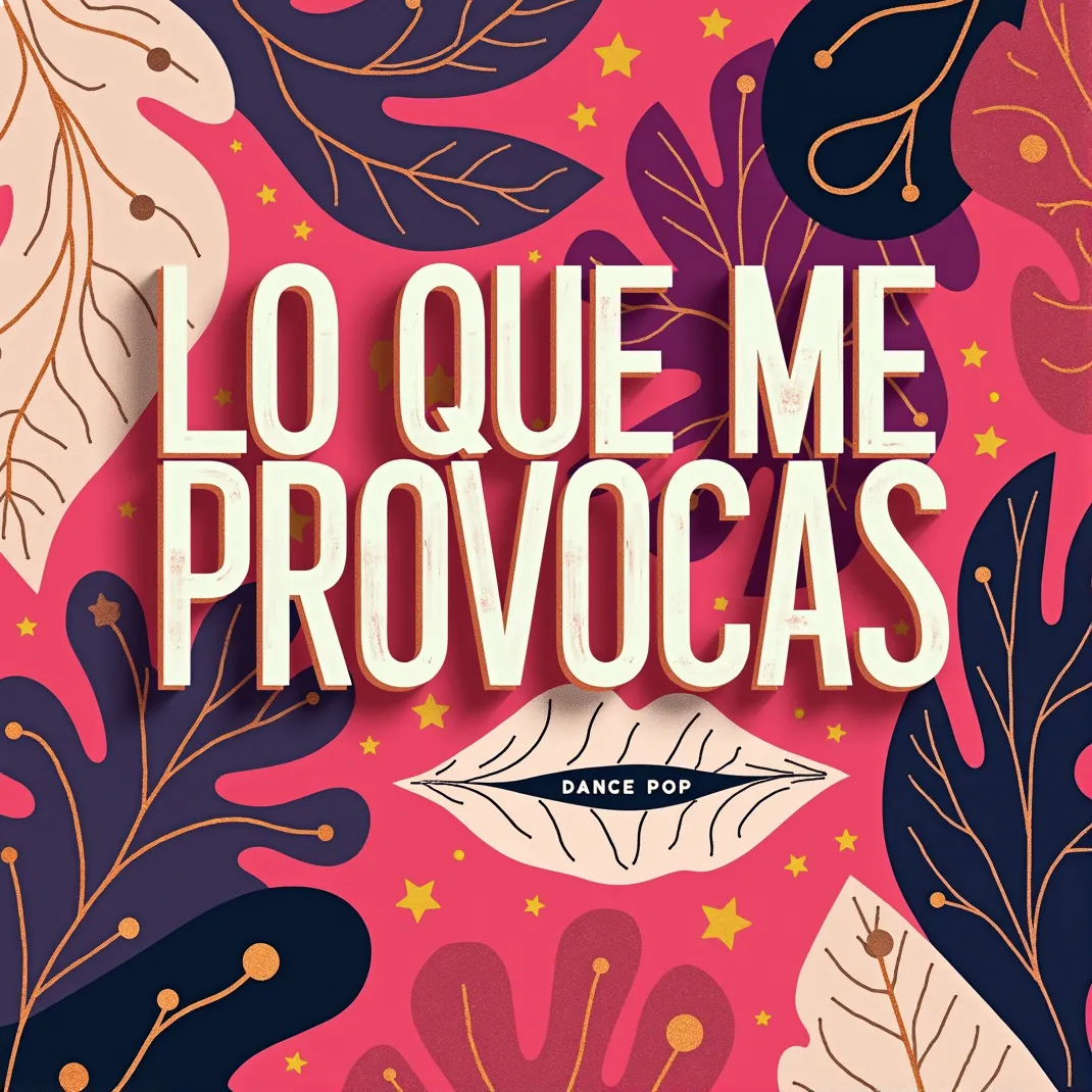 Portada cuadrada con estética electro-pop de club: luces neón, ambiente nocturno de fantasía, dos siluetas cerca y tensión sutil, brillo metálico y humo suave, título “Lo Que Me Provocas” grande y legible.
