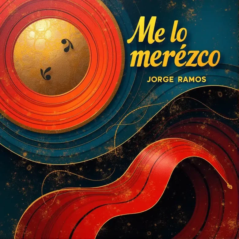 Portada futurista de “Me lo merezco” de Jorge Ramos, con corona y barras neón sobre fondo oscuro que simbolizan celebración, subida y merecimiento.