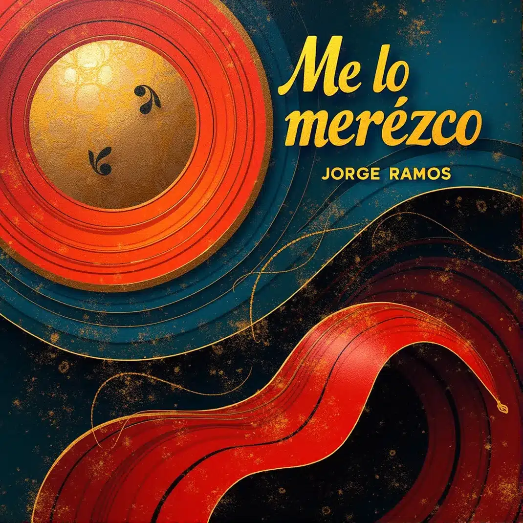 Portada futurista de “Me lo merezco” de Jorge Ramos, con corona y barras neón sobre fondo oscuro que simbolizan celebración, subida y merecimiento.