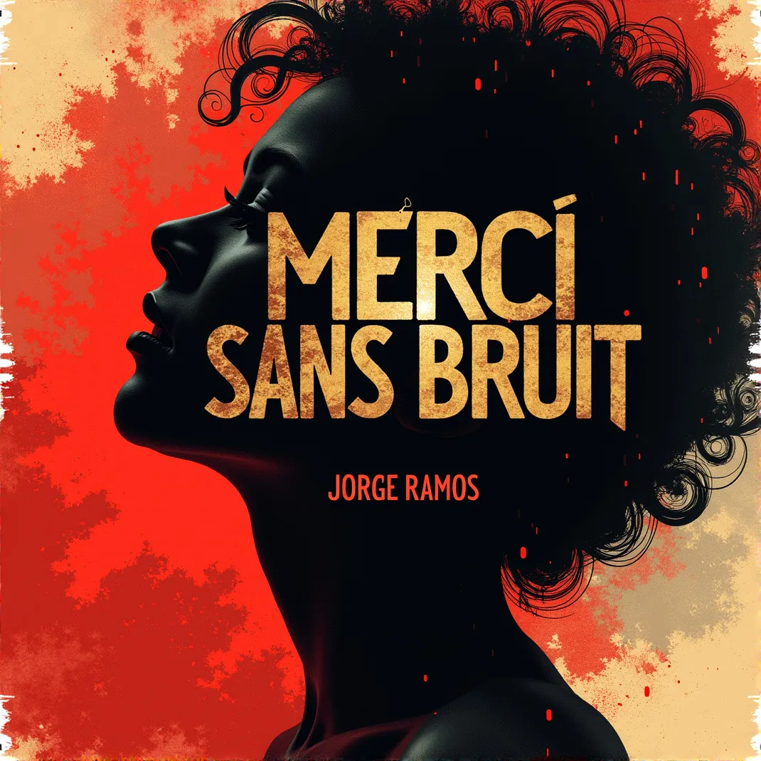 Portada “Merci Sans Bruit”: escena sobria y luminosa con luz cálida; figura caminando firme en silencio, tipografía elegante en francés y mood de gratitud, calma y respeto ganado.