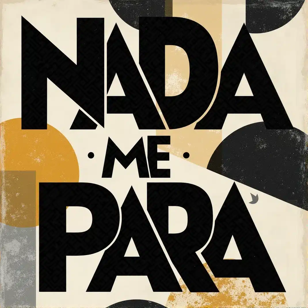 Portada cuadrada pop electrónico con estética luminosa: silueta avanzando entre destellos y trazos de luz tipo neón, sensación de fuego interior y victoria, paleta cálida (ámbar/magenta) con acentos cian, título “Nada me para” grande y legible.