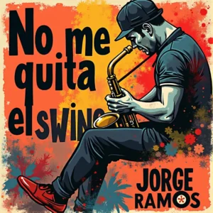 Portada “No me quita el swing”: estética urbana divertida con neón y textura callejera; personaje con pose confiada bailando con maletín/metro de fondo, colores cálidos y eléctricos; tipografía bold y energética.