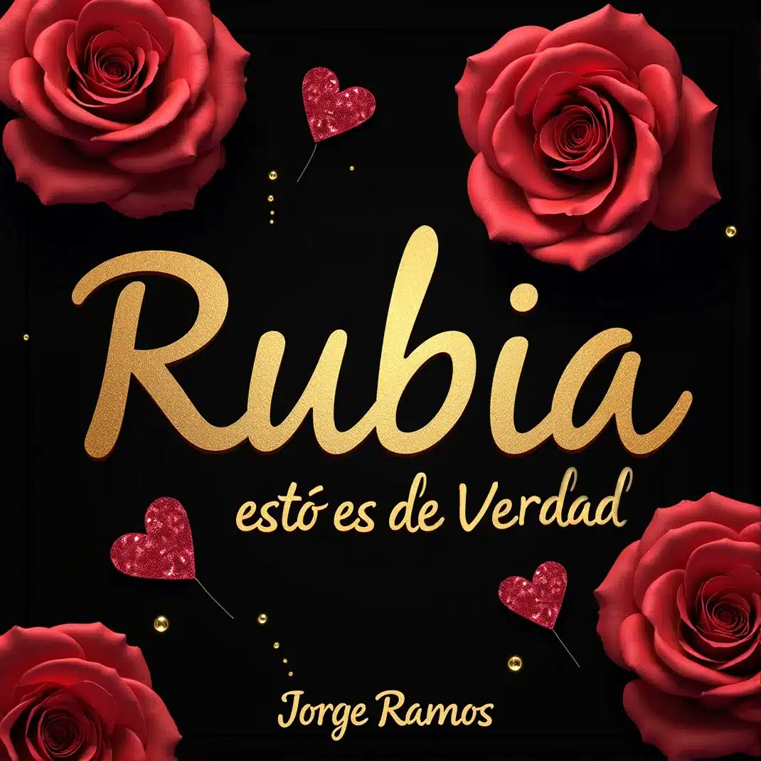 Portada “Rubia, esto es de verdad”: escena romántica nocturna con luz cálida; pareja bailando bachata muy cerca, mirada sincera, ambiente suave y elegante, tipografía moderna y minimal.