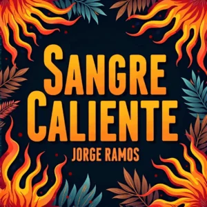 Portada futurista y colorida de “Sangre Caliente” de Jorge Ramos, con llamas y formas neón que evocan una fiesta tropical sobre fondo oscuro.