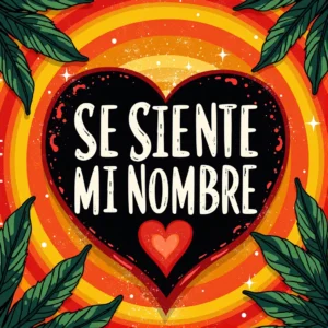 Portada de “Se Siente Mi Nombre”: luz dorada de escenario sobre fondo oscuro con siluetas de metales y percusión, y el título grande en la parte superior.