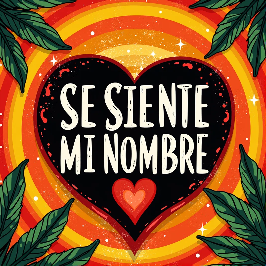 Portada de “Se Siente Mi Nombre”: luz dorada de escenario sobre fondo oscuro con siluetas de metales y percusión, y el título grande en la parte superior.