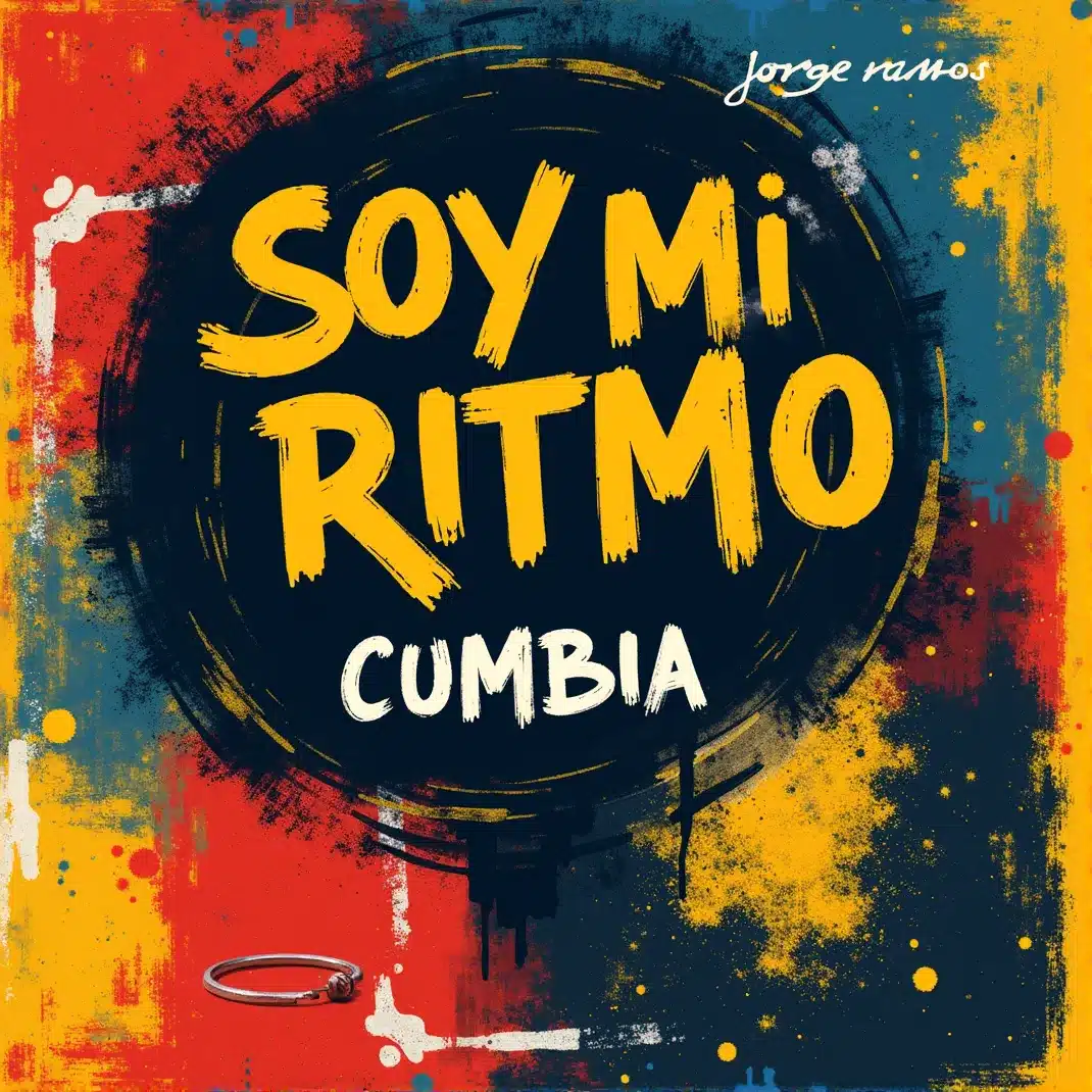 Portada futurista y colorida de “Soy mi ritmo” de Jorge Ramos, con formas neón y elementos abstractos de ritmo sobre fondo oscuro.