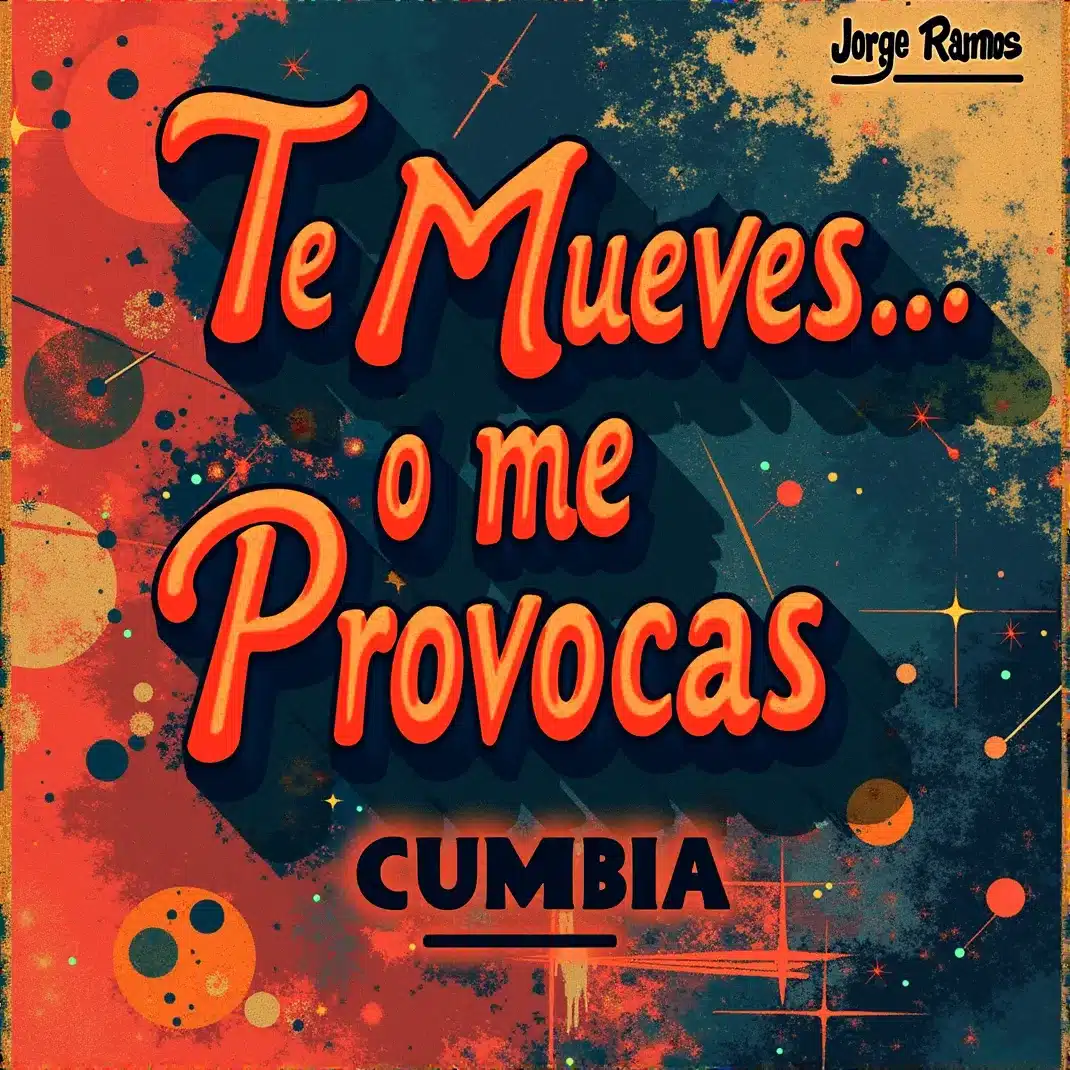 Portada del single “Te Mueves… o Me Provocas” de Jorge Ramos, con una mujer europea bailando segura en un club moderno bajo luces de colores o un diseño neón abstracto que sugiere ritmo rápido de cumbia, con el título destacado en la parte superior.