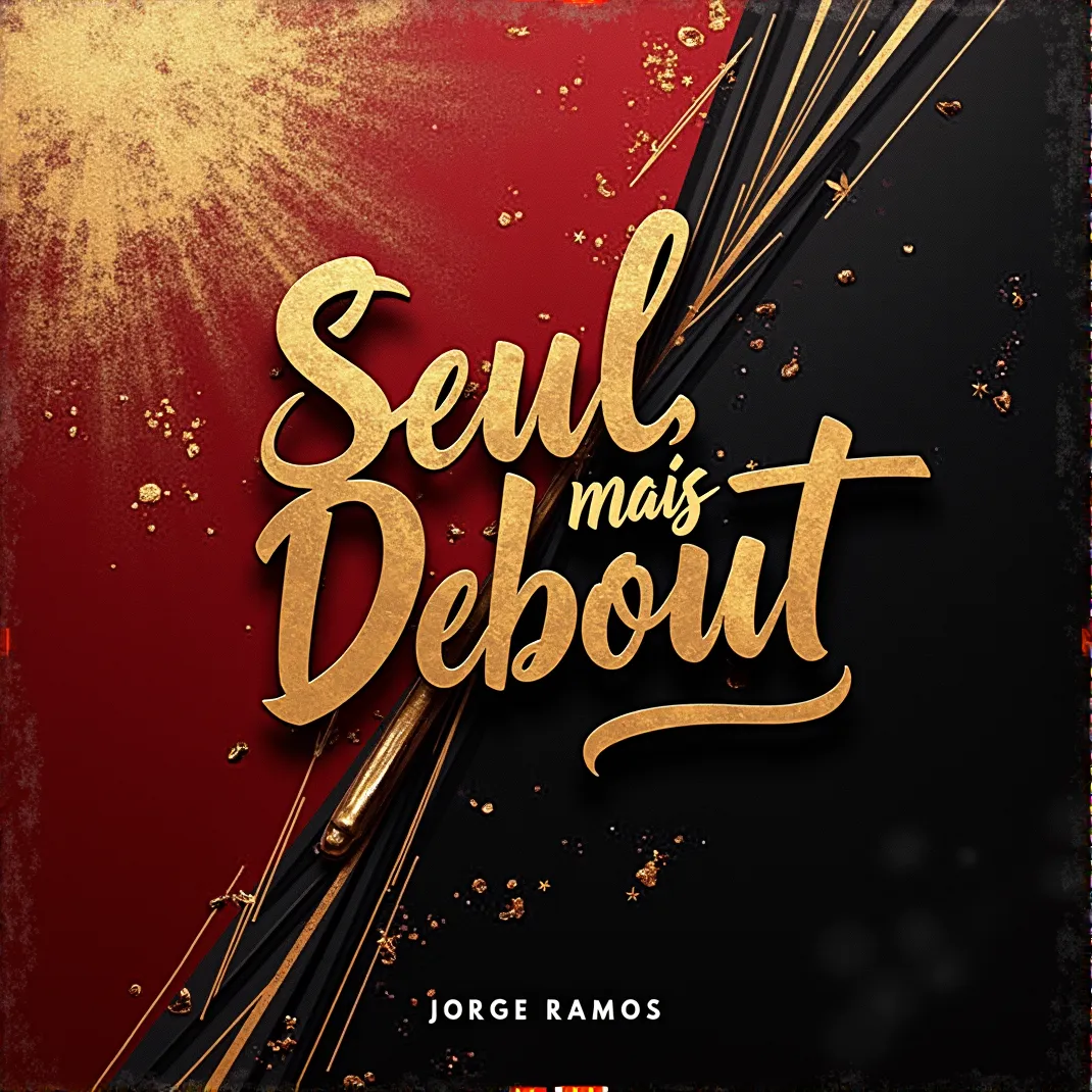 Portada “Seul, Mais Debout”: escena nocturna sobria con luz fría y contrastes suaves; figura caminando sola con postura firme, calle mojada y reflejos; tipografía moderna en francés, mood de lucidez, fuerza y calma.