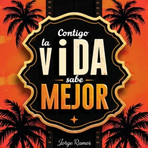 Portada “Contigo la vida sabe mejor”: piano eléctrico con brillo ámbar y cuerdas luminosas; tipografía elegante y atmósfera romántica.