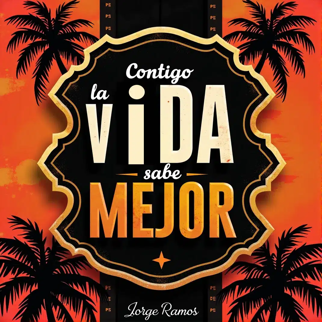Portada “Contigo la vida sabe mejor”: piano eléctrico con brillo ámbar y cuerdas luminosas; tipografía elegante y atmósfera romántica.