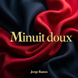 Portada “Minuit doux”: escena nocturna íntima con luz baja; calle urbana tranquila tras medianoche y dos siluetas cerca, tipografía elegante en francés y mood de calor suave, confianza y respeto.