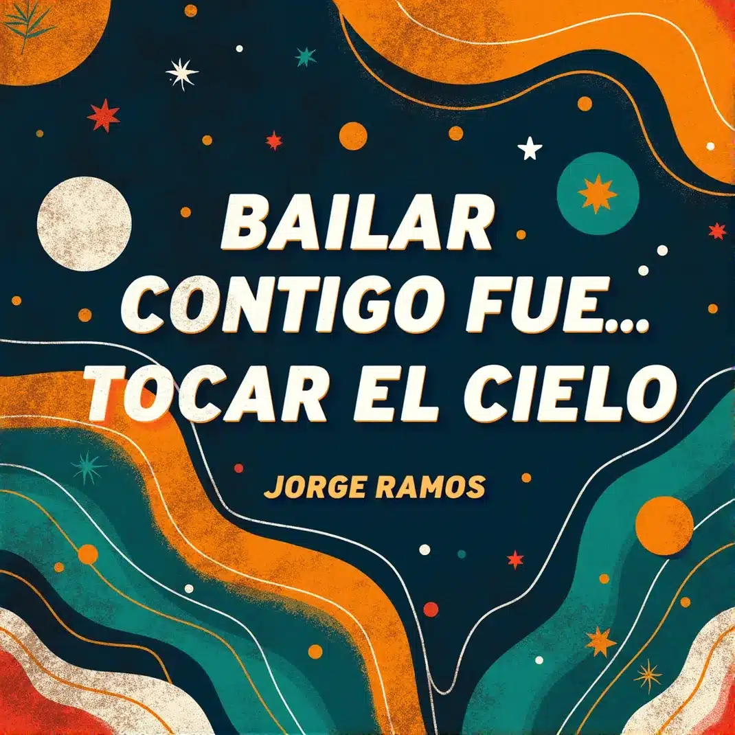 Portada de “Bailar Contigo Fue Tocar el Cielo” con una bailarina de cumbia en una pista nocturna, luces tropicales en turquesa y coral y cielo simbólico al fondo.