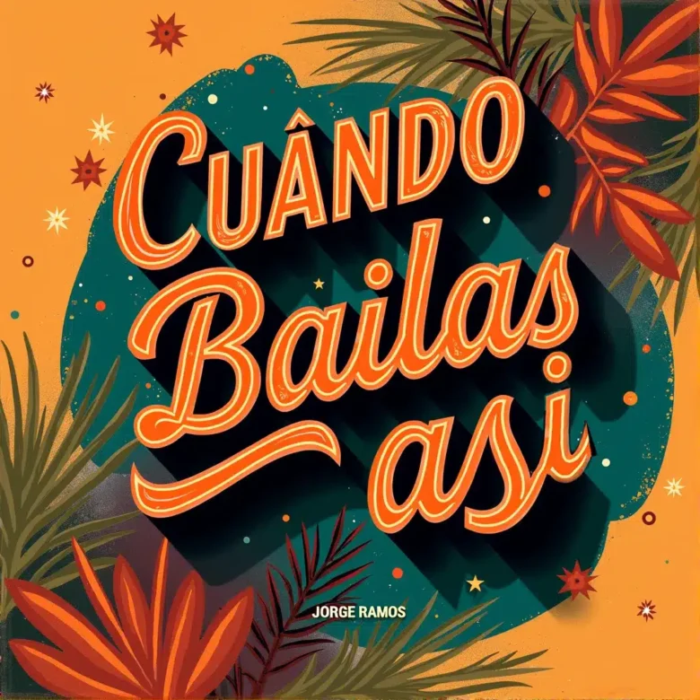 Portada futurista de “Lo supe al compás” de Jorge Ramos, con elementos neón inspirados en montañas andinas y tambor sobre fondo oscuro tropical.