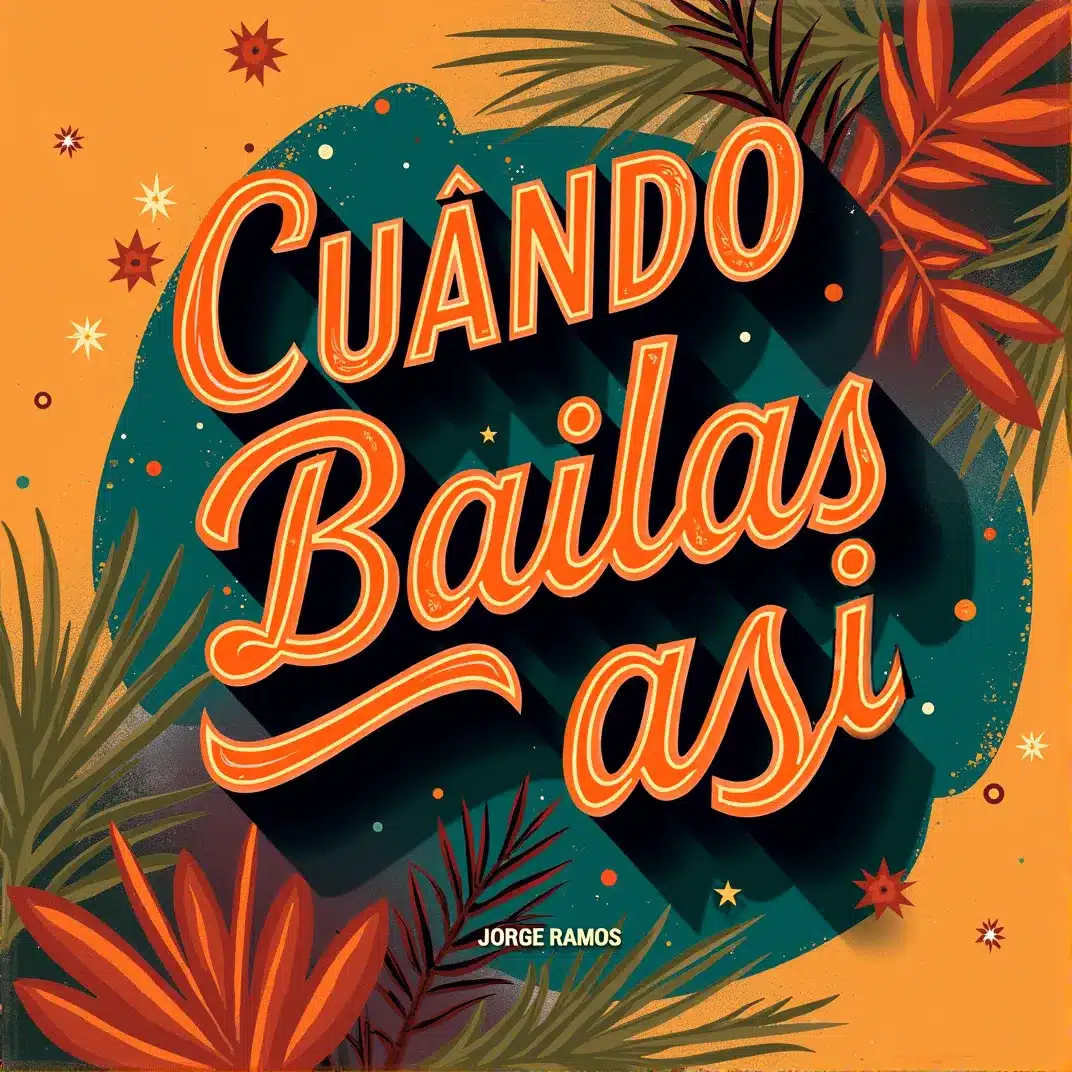 Portada futurista de “Lo supe al compás” de Jorge Ramos, con elementos neón inspirados en montañas andinas y tambor sobre fondo oscuro tropical.