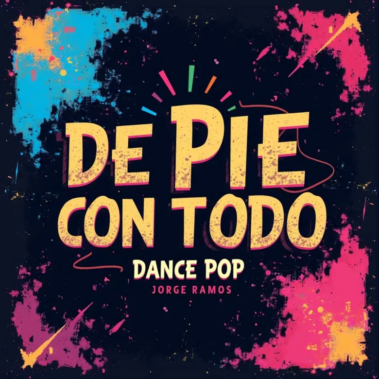 Portada cuadrada electro-pop de club con luces neón y destellos, silueta firme levantando el mentón con actitud de victoria, texturas digitales y energía de pista; título “De Pie Con Todo” grande y legible.