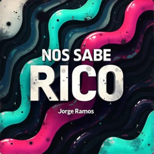 Portada cuadrada tropical house nocturna con luces cálidas y neón suave, dos siluetas bailando pegadito con energía coqueta, atmósfera de club latino y título “Nos Sabe Rico” legible.