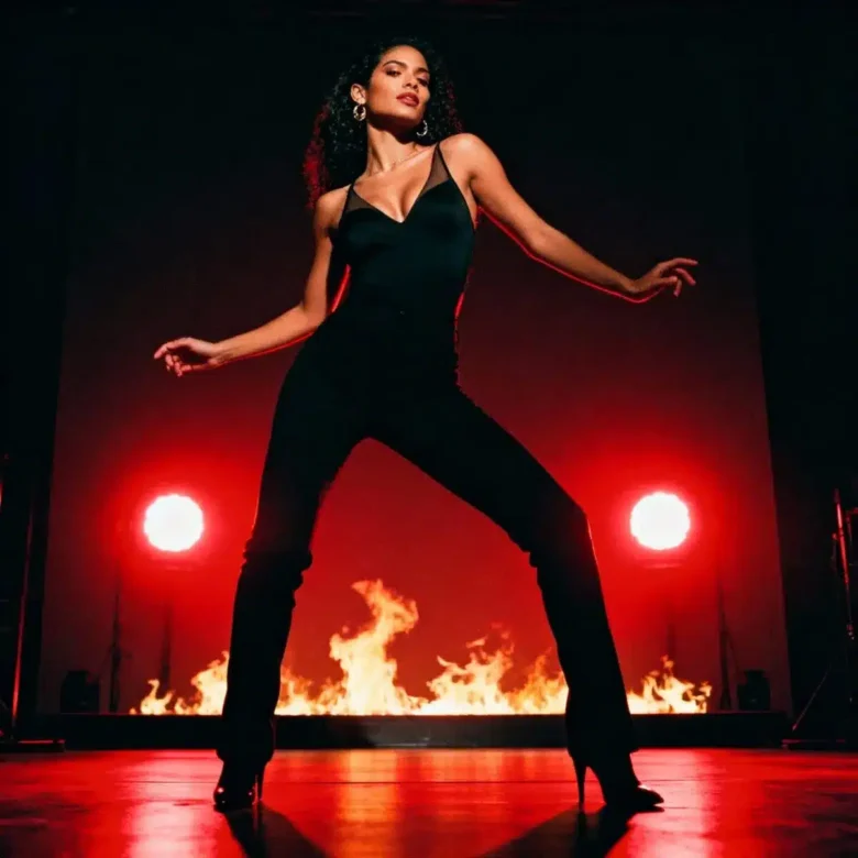 Portada del single "No vengas con medias" de Jorge Ramos: ilustración cálida en tonos rojos y naranjas con figura segura en la pista de baile, transmitiendo actitud de todo o nada.