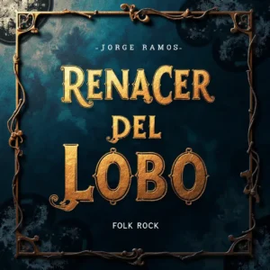 Portada cuadrada con un lobo emergiendo del bosque nocturno entre niebla y brasas, mirada firme, textura orgánica y luz cálida tipo fuego; sensación de renacer y libertad; título “Renacer del Lobo” legible.