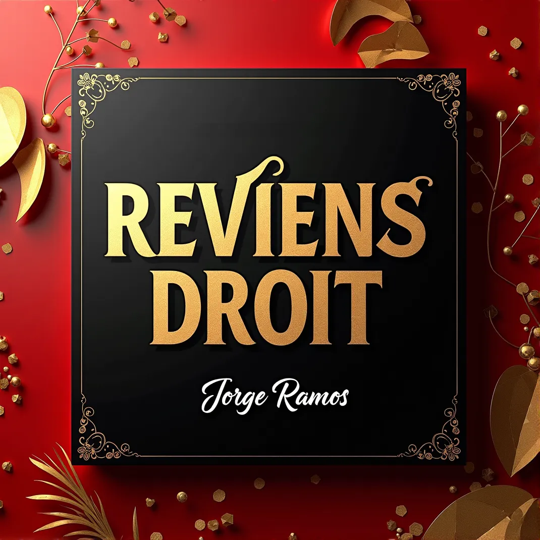 Portada “Reviens Droit”: estética sobria y firme con contraste luz/sombra; figura de pie mirando al frente, tipografía contundente en francés y mood de límites, claridad y respeto.