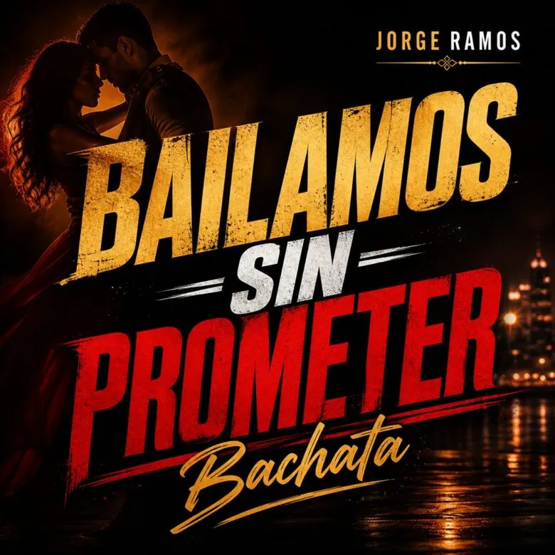 Portada del single “Bailamos sin Prometer” de Jorge Ramos, con una pareja o silueta bailando suavemente frente a una ventana nocturna o sobre un fondo degradado romántico, transmitiendo intimidad sin promesas, con el título destacado en la parte superior.