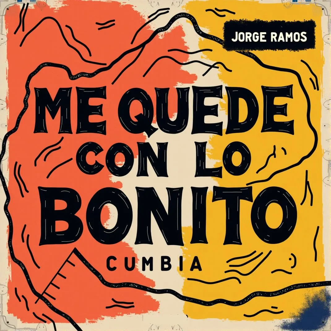Portada tropical de ‘Me Quedé con lo Bonito’ de Jorge Ramos, con colores vibrantes y formas abstractas que evocan una cumbia costeña alegre y sin rencor.