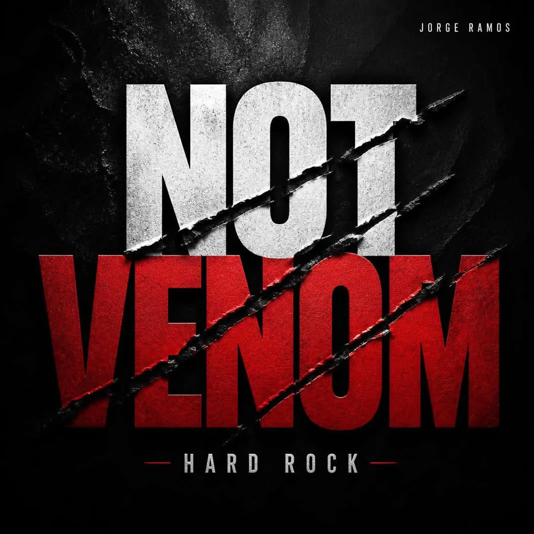 Portada cuadrada rock de estadio: escenario grande con luces y humo, siluetas de banda y público, estética épica y contrastada; título “Not Venom” muy legible.