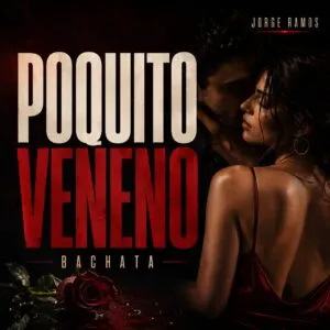 Portada cuadrada latina nocturna y coqueta: dos siluetas bailando cerca con luz cálida, ambiente elegante y un toque de malicia; título “Poquito Veneno” legible.
