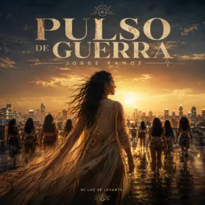 Portada cuadrada afro/latin house nocturna: luces urbanas con bruma sutil, silueta firme avanzando, tensión hipnótica y elegante; título “Pulso de Guerra” legible.