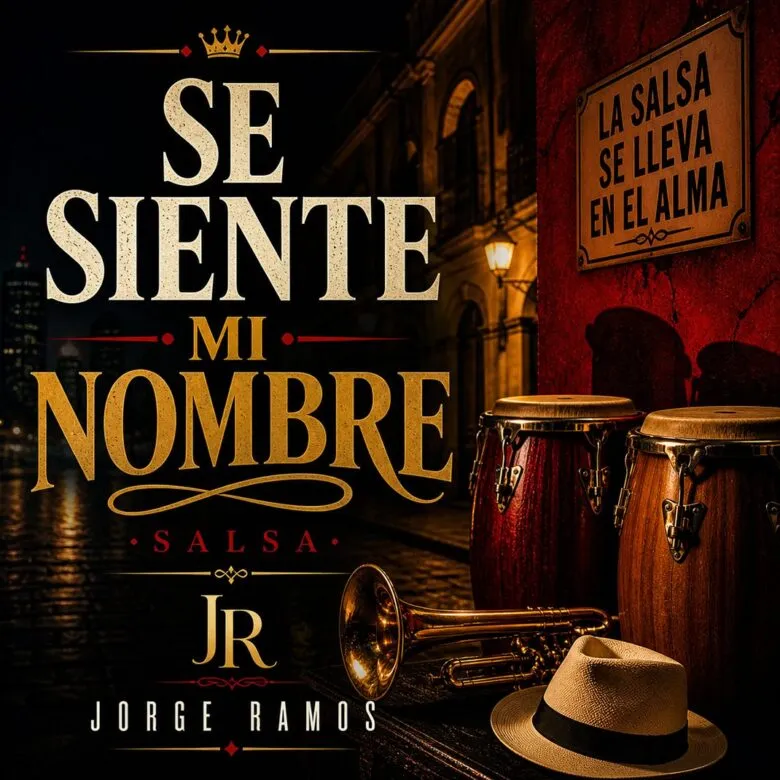 Portada de “Se Siente Mi Nombre”: luz dorada de escenario sobre fondo oscuro con siluetas de metales y percusión, y el título grande en la parte superior.