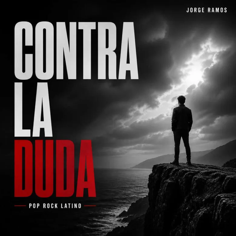 Portada cuadrada nocturna y urbana: luces altas atravesando bruma, silueta firme avanzando, sensación de coraje y claridad; título “Contra la Duda” legible y de alto contraste.