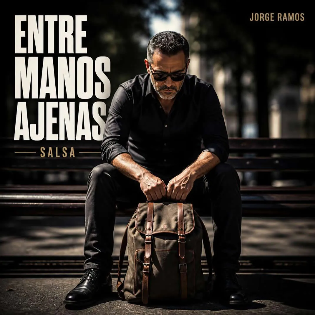 Portada de “Entre Manos Ajenas” con un hombre sentado sosteniendo una mochila bajo una luz intensa, ambiente nocturno y dramático que refleja una historia de advertencia.